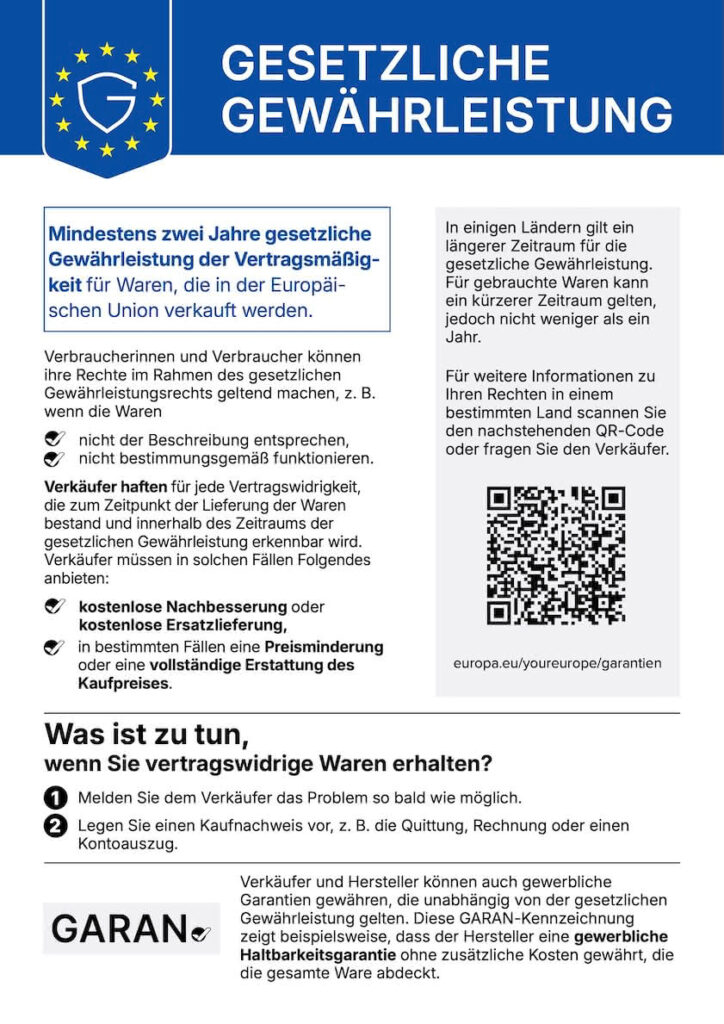 Gesetzliche Gewährleistung Label